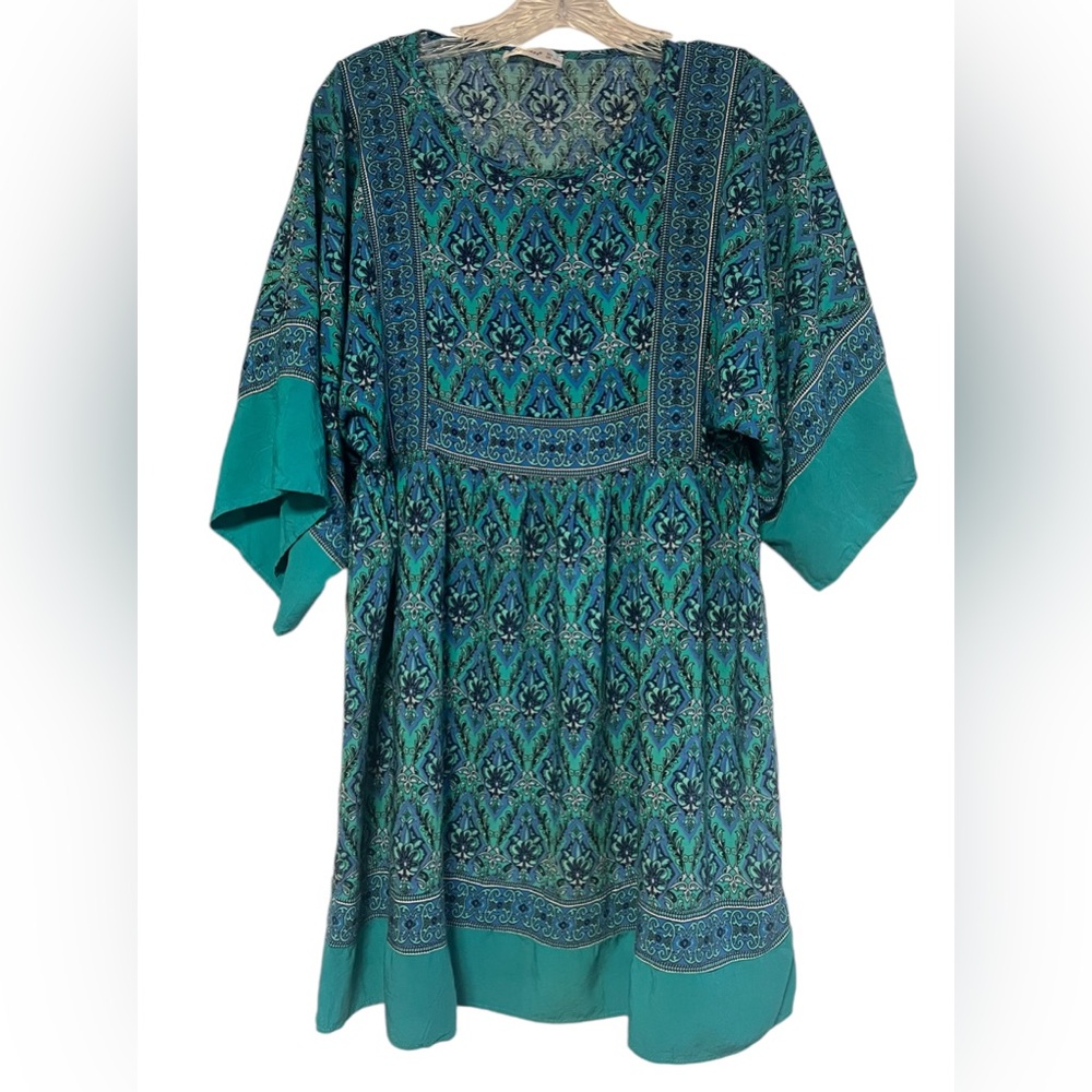 R Vivimos Women’s Cotton Half Sleevee Casual Loose Boho Floral Tunic Green L